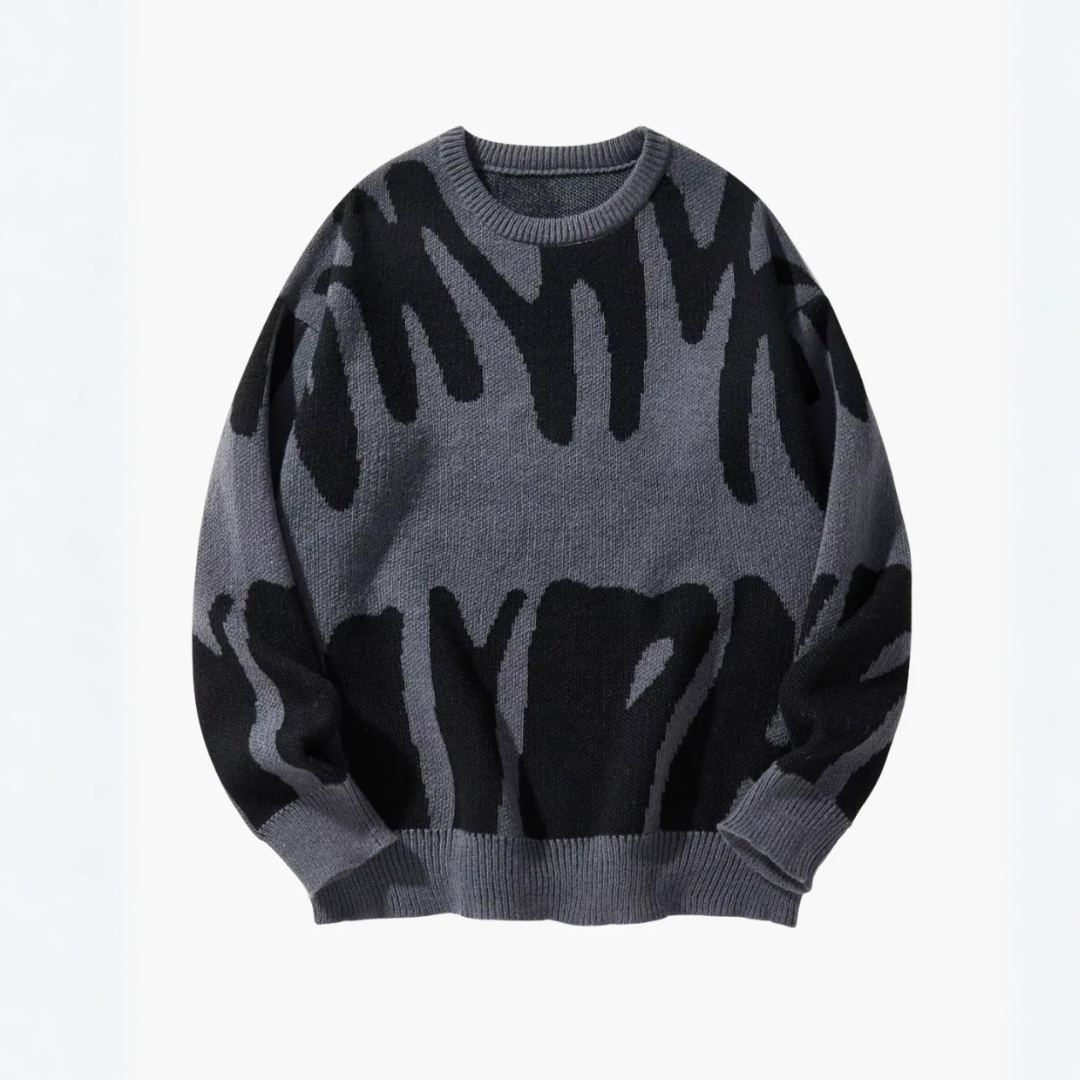Pull homme à motif abstrait gris et noir