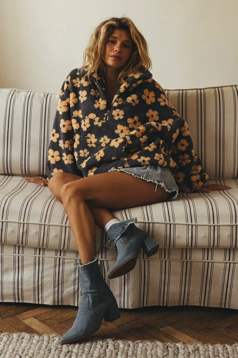 Pull chaud à motif floral pour femme – Style cosy et tendance