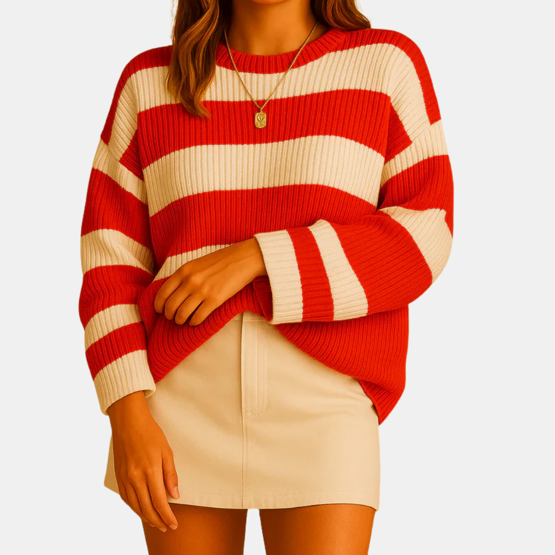 Pull femme à rayures larges en maille douce