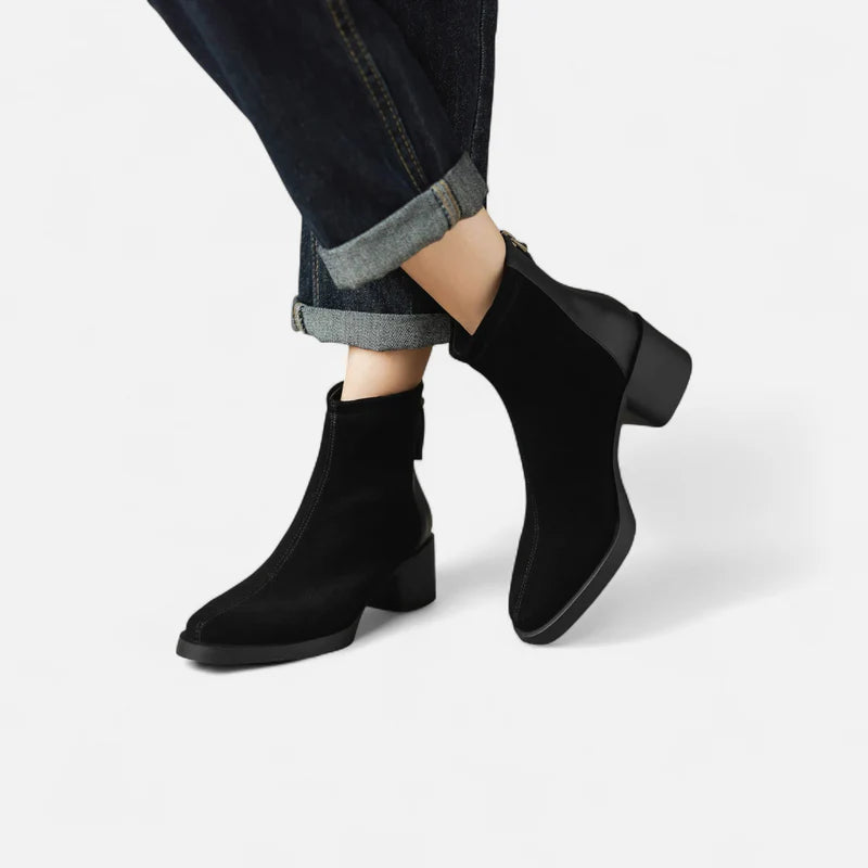 Bottines en daim pour femme à talon moyen et bout carré