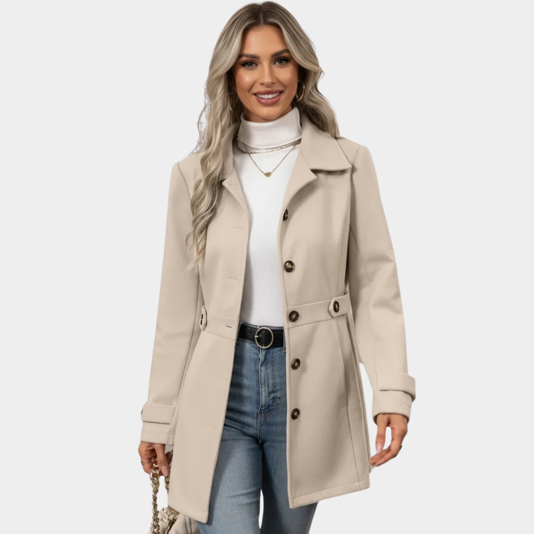 Manteau élégant avec boutons contrastés pour femme
