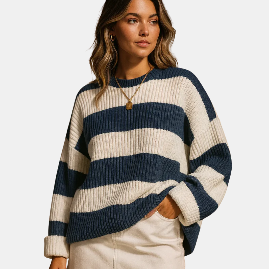 Pull femme à rayures larges en maille douce