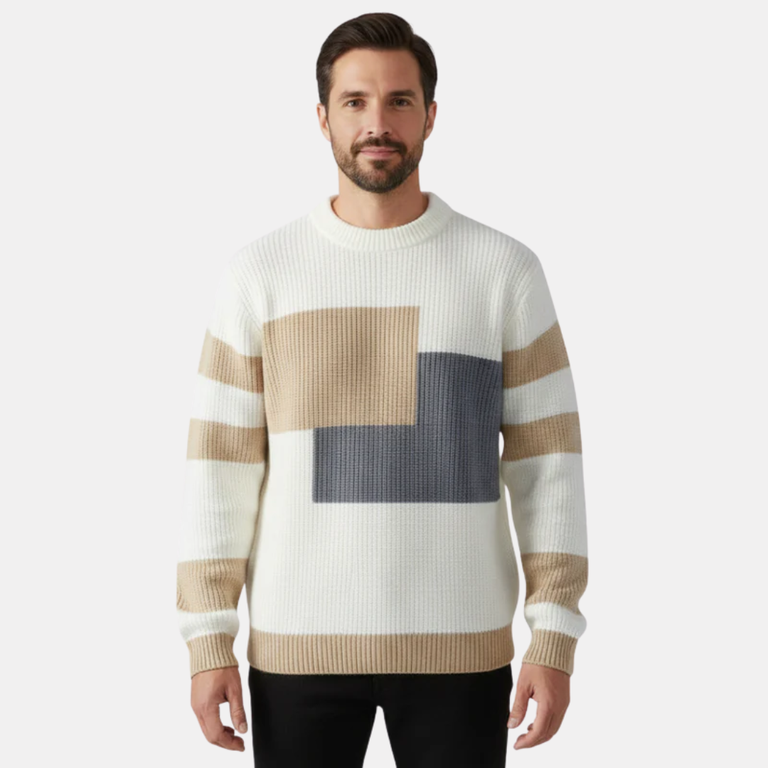 Pull homme en maille avec motif géométrique