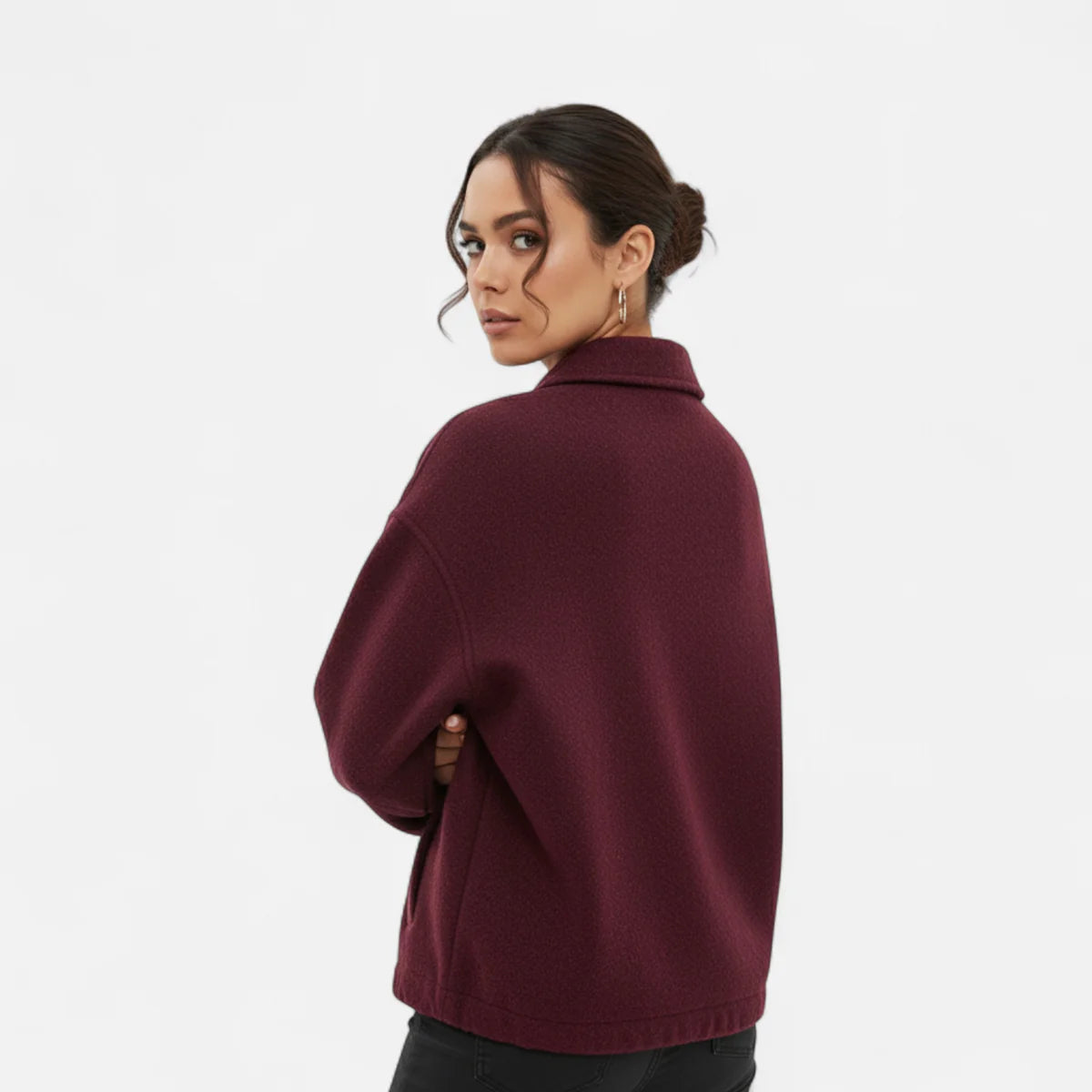 Veste en laine à revers zippée pour femme