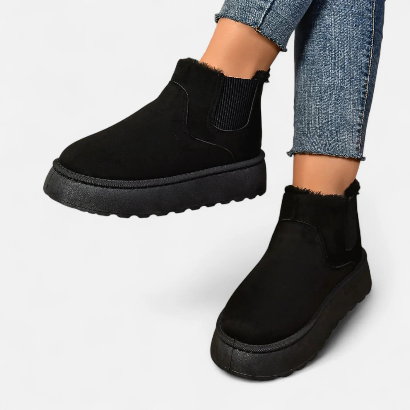 Bottines d’hiver à plateforme doublées en peluche pour femme