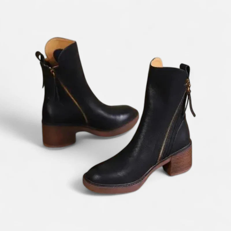 Bottines en cuir pour femme avec talon bloc