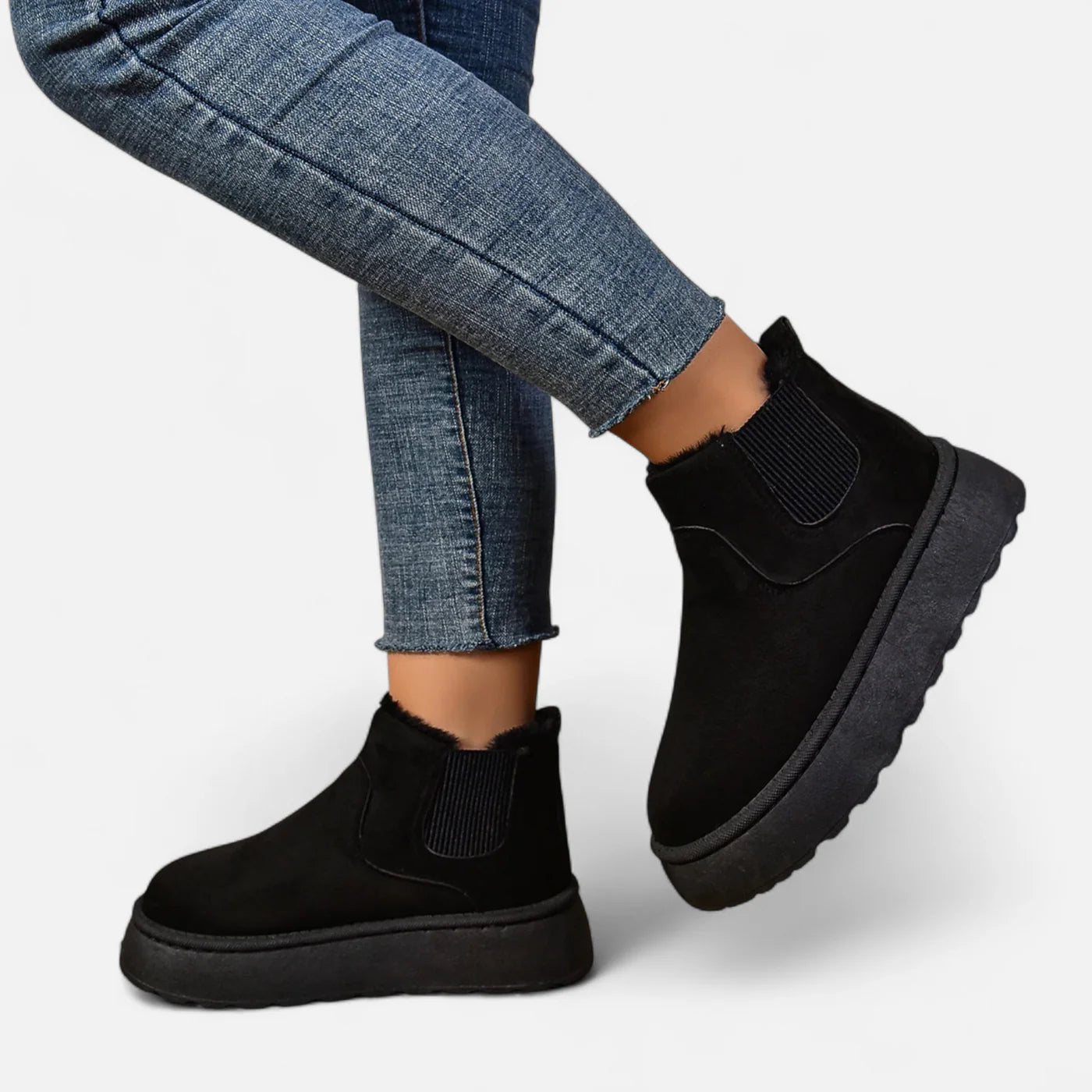 Bottines d’hiver à plateforme doublées en peluche pour femme