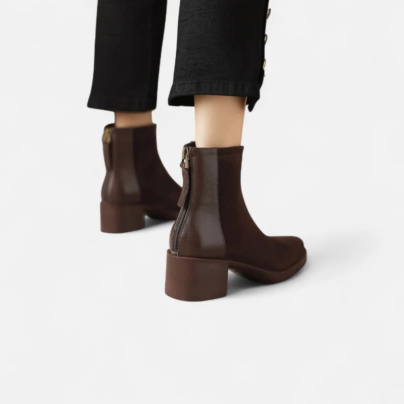 Bottines en daim pour femme à talon moyen et bout carré