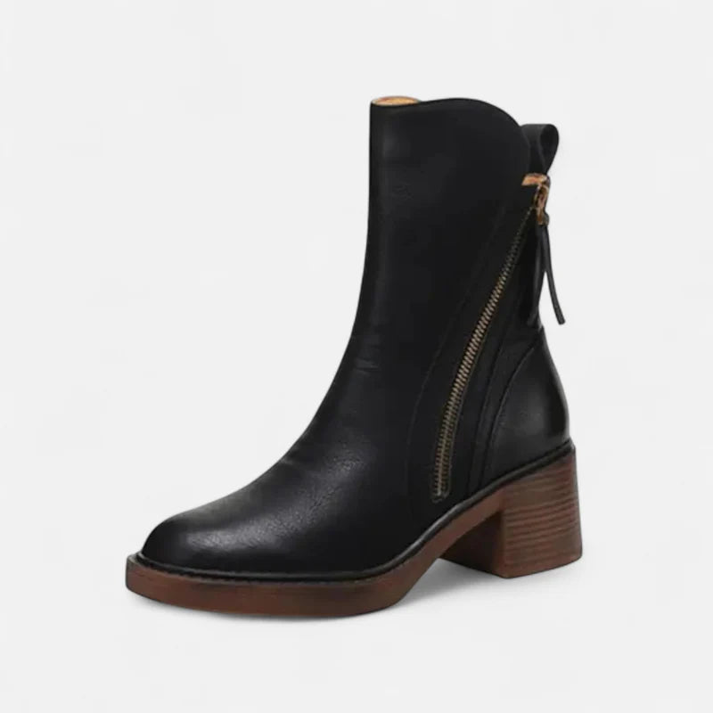 Bottines en cuir pour femme avec talon bloc