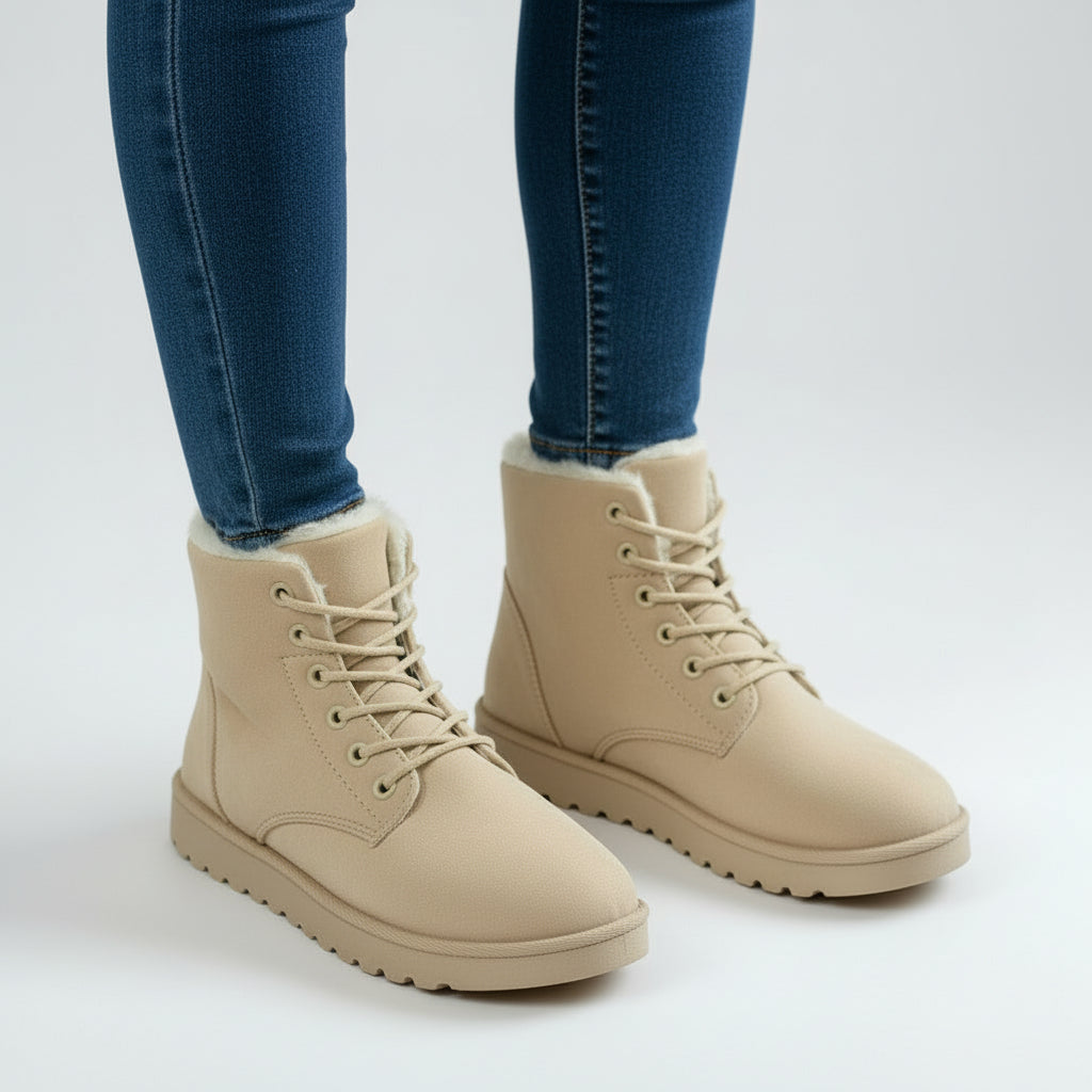 Bottines d'hiver fourrées à lacets pour femme