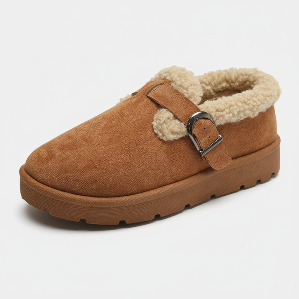 Mules d’hiver fourrées à boucle pour femme