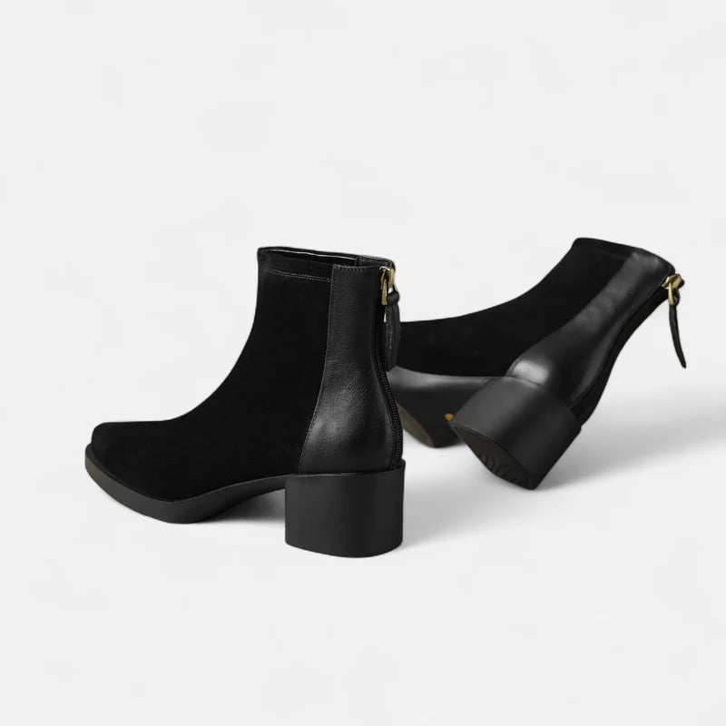 Bottines en daim pour femme à talon moyen et bout carré