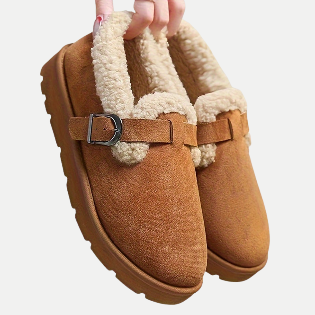Mules d’hiver fourrées à boucle pour femme