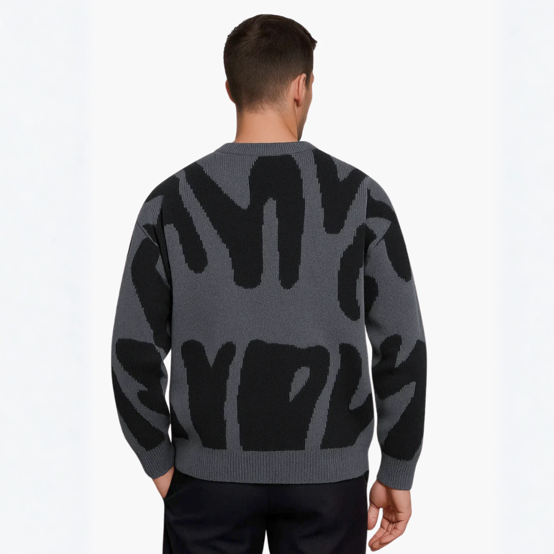 Pull homme à motif abstrait gris et noir