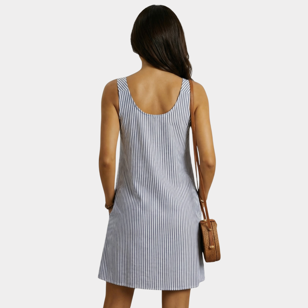 Robe courte rayée sans manches avec poches pour femme