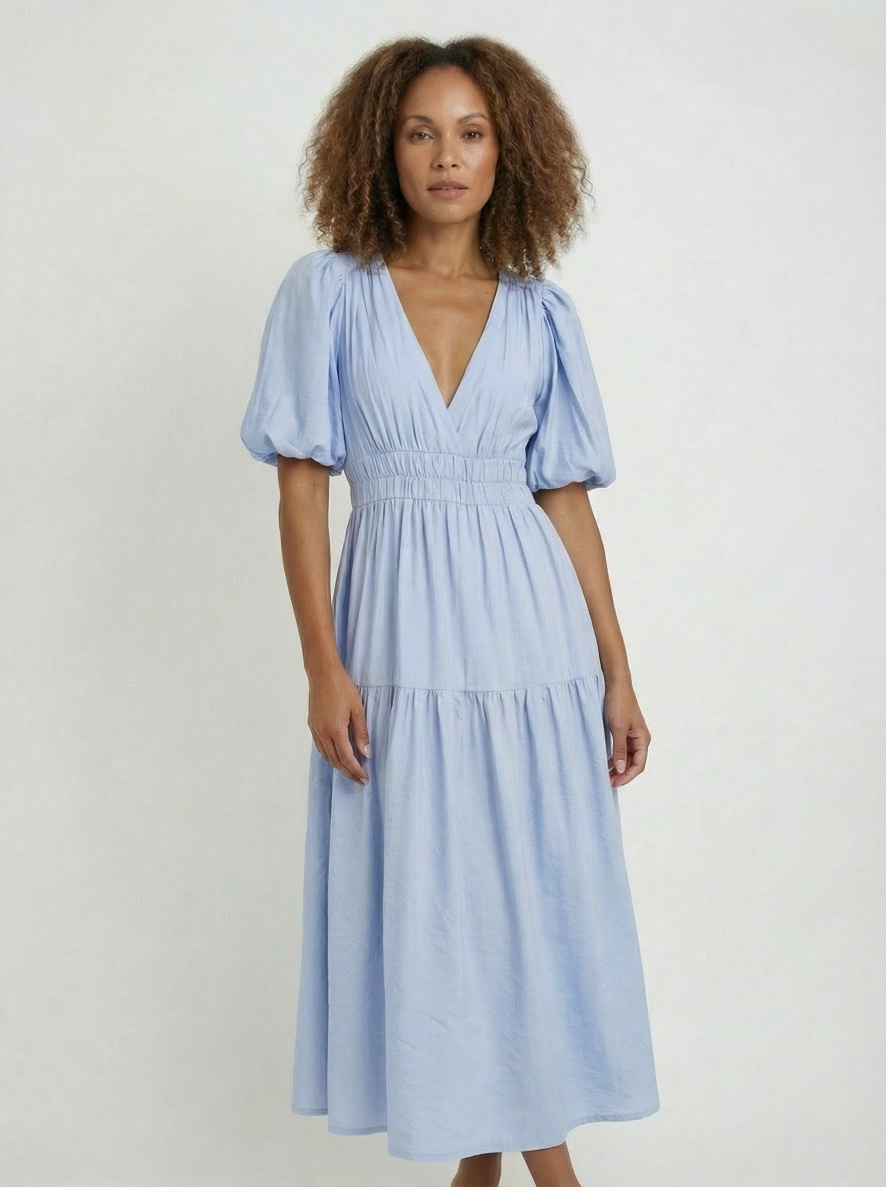 Robe midi élégante à manches bouffantes pour femme