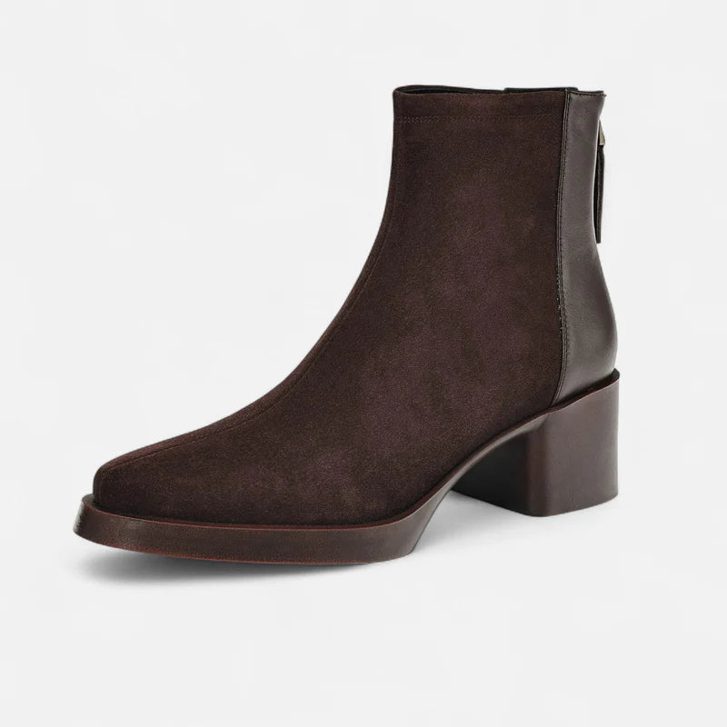 Bottines en daim pour femme à talon moyen et bout carré