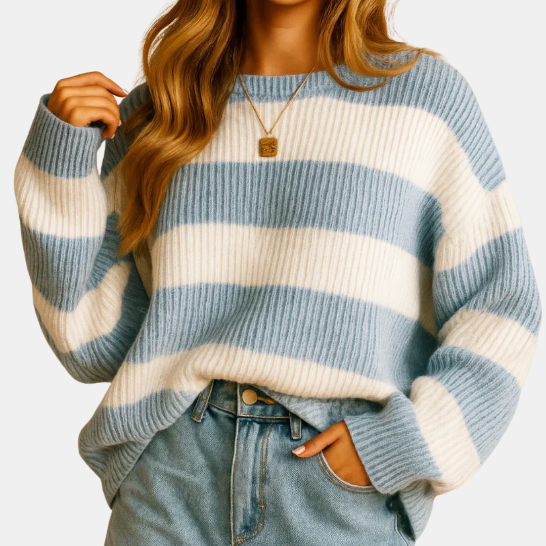 Pull femme à rayures larges en maille douce