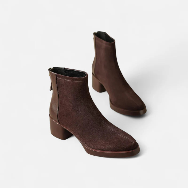 Bottines en daim pour femme à talon moyen et bout carré