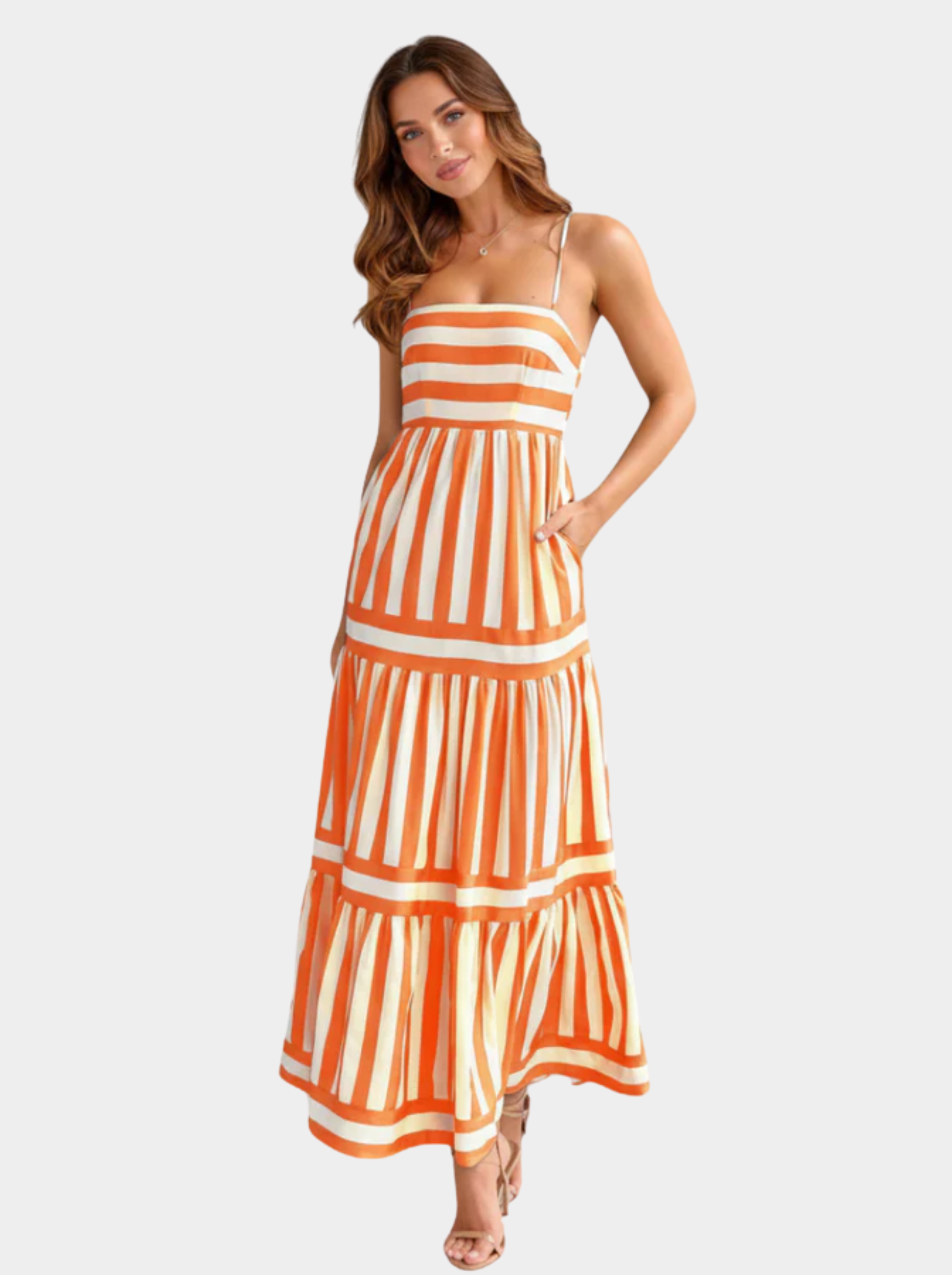 Robe longue rayée à fines bretelles pour femme