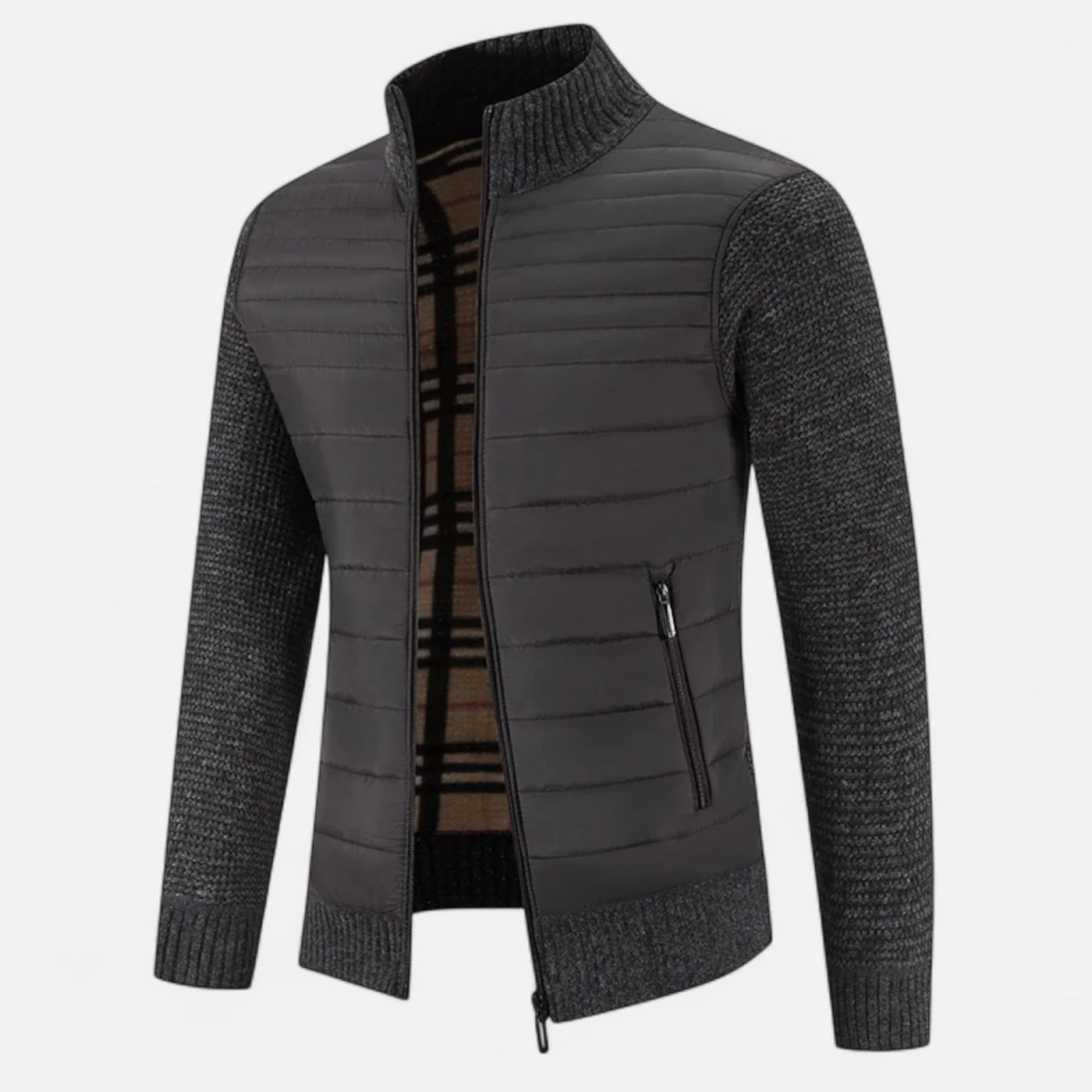 Veste bimatière pour homme à col montant