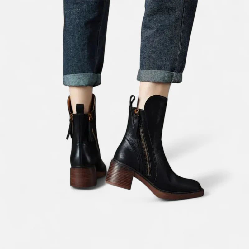 Bottines en cuir pour femme avec talon bloc