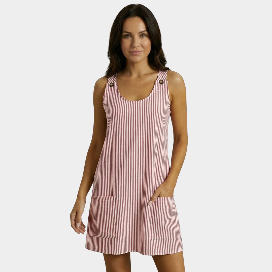 Robe courte rayée sans manches avec poches pour femme