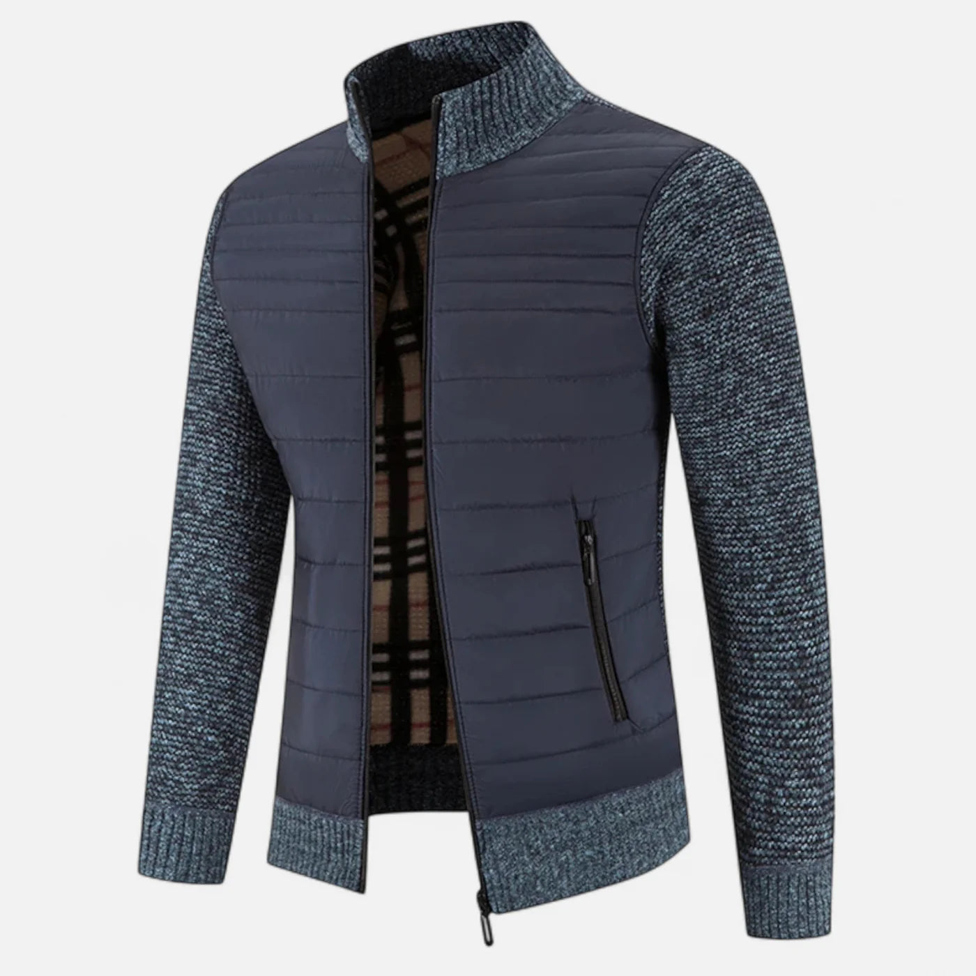 Veste bimatière pour homme à col montant