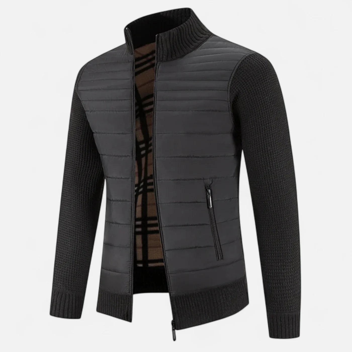 Veste bimatière pour homme à col montant