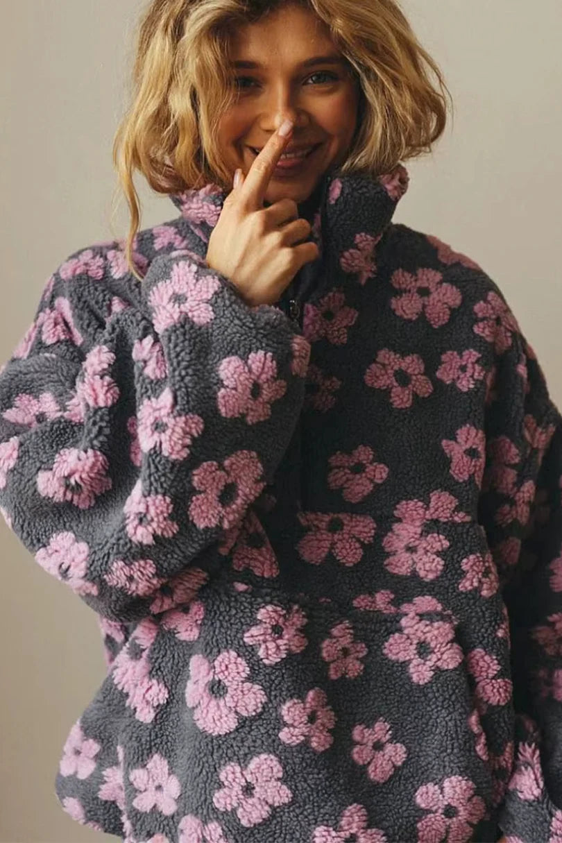 Pull chaud à motif floral pour femme – Style cosy et tendance