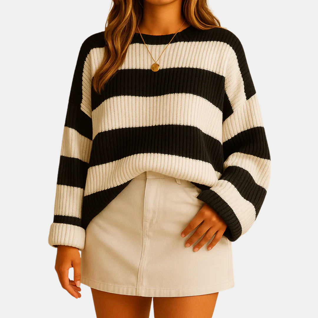 Pull femme à rayures larges en maille douce