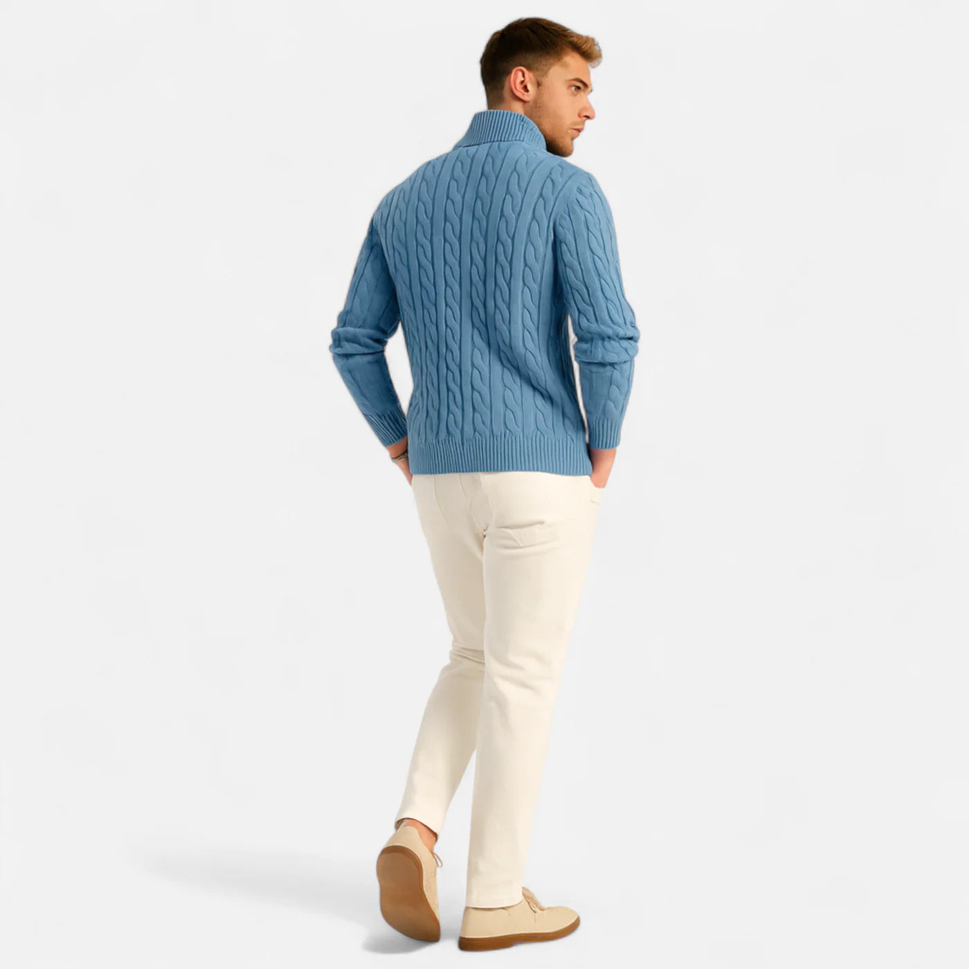 Pull à col roulé zippé en maille épaisse pour homme