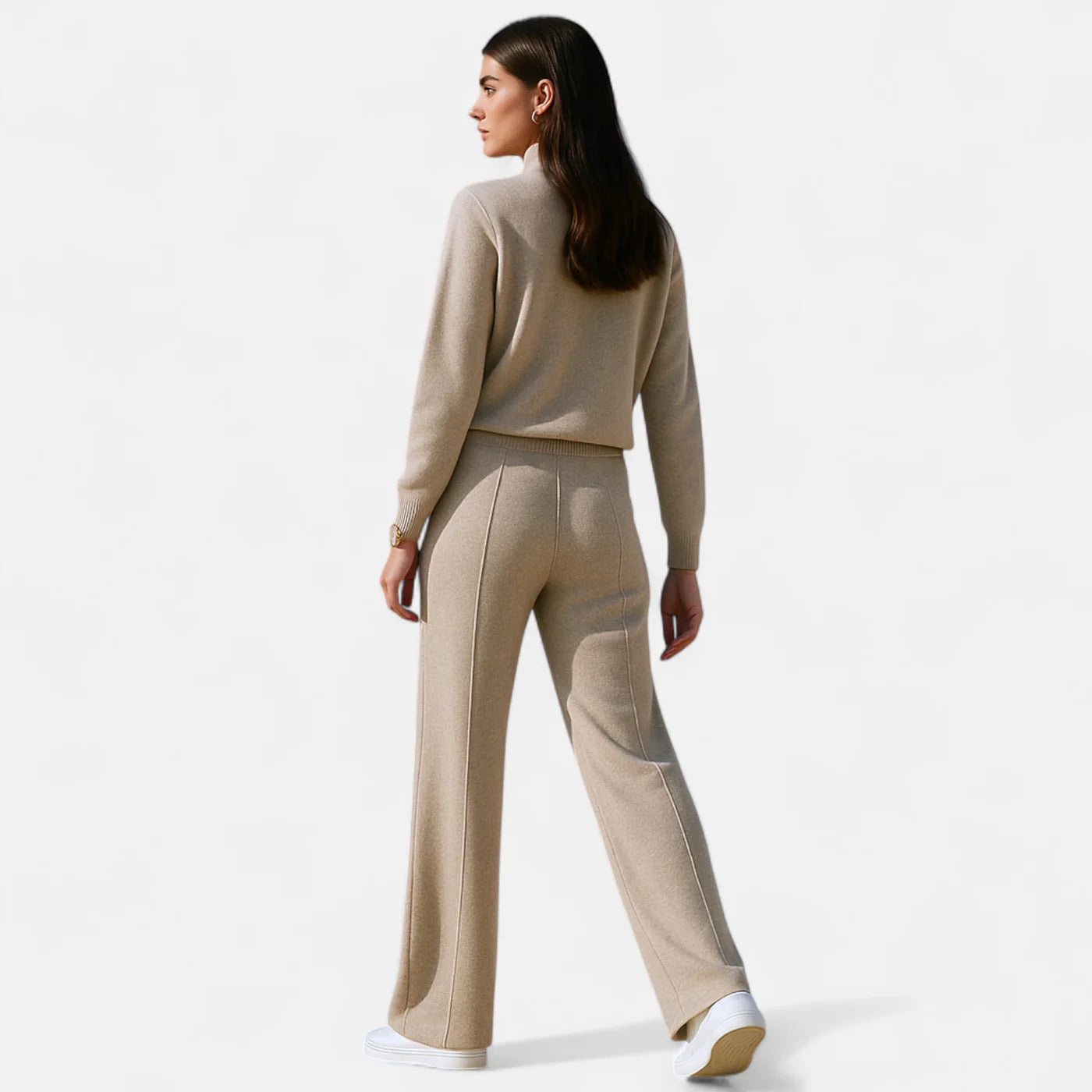 Pantalon femme en laine maille à jambes larges