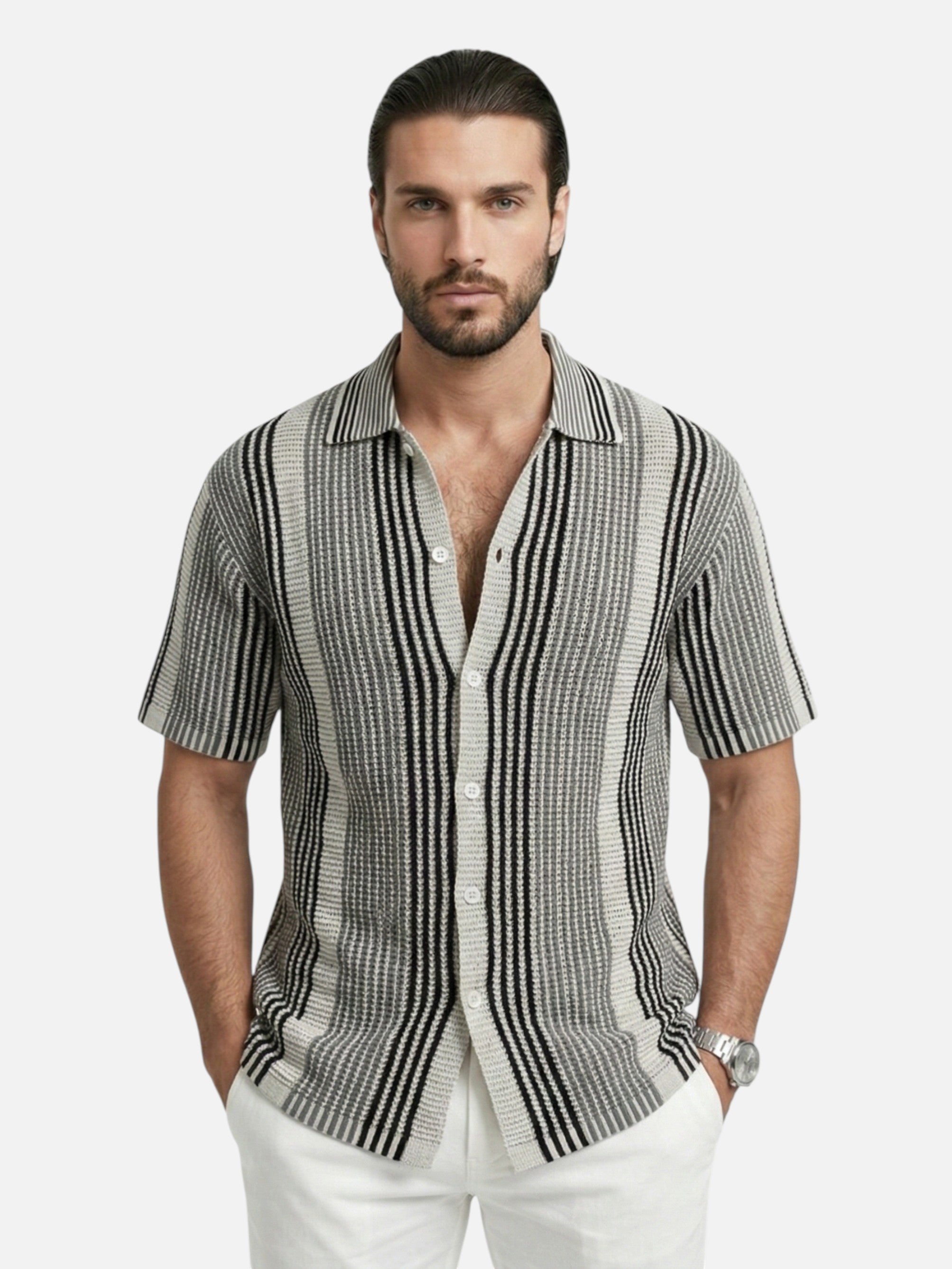 Chemise manches courtes rayée pour homme – Style casual été