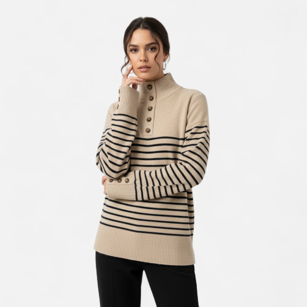 Pull femme à col roulé rayé