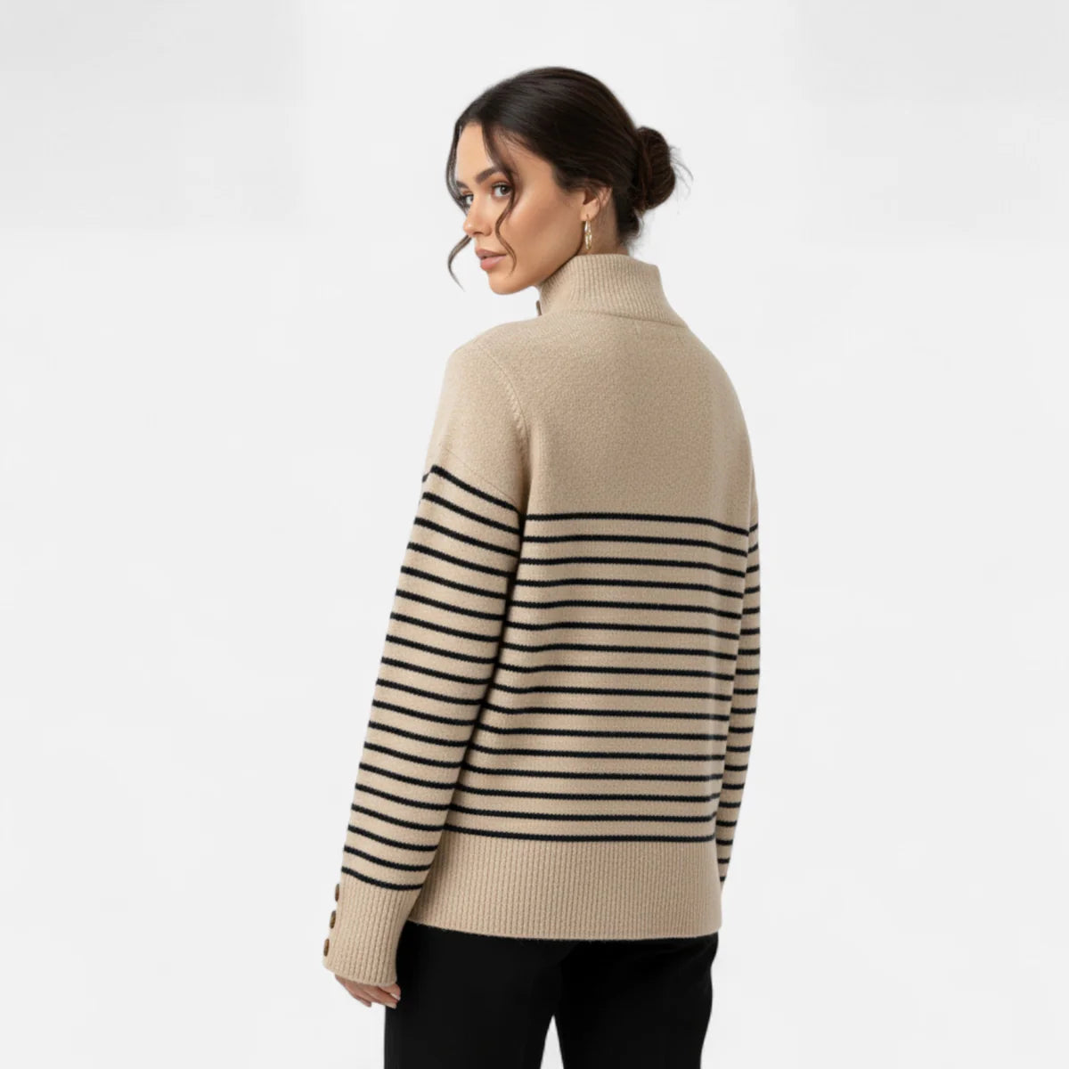 Pull femme à col roulé rayé