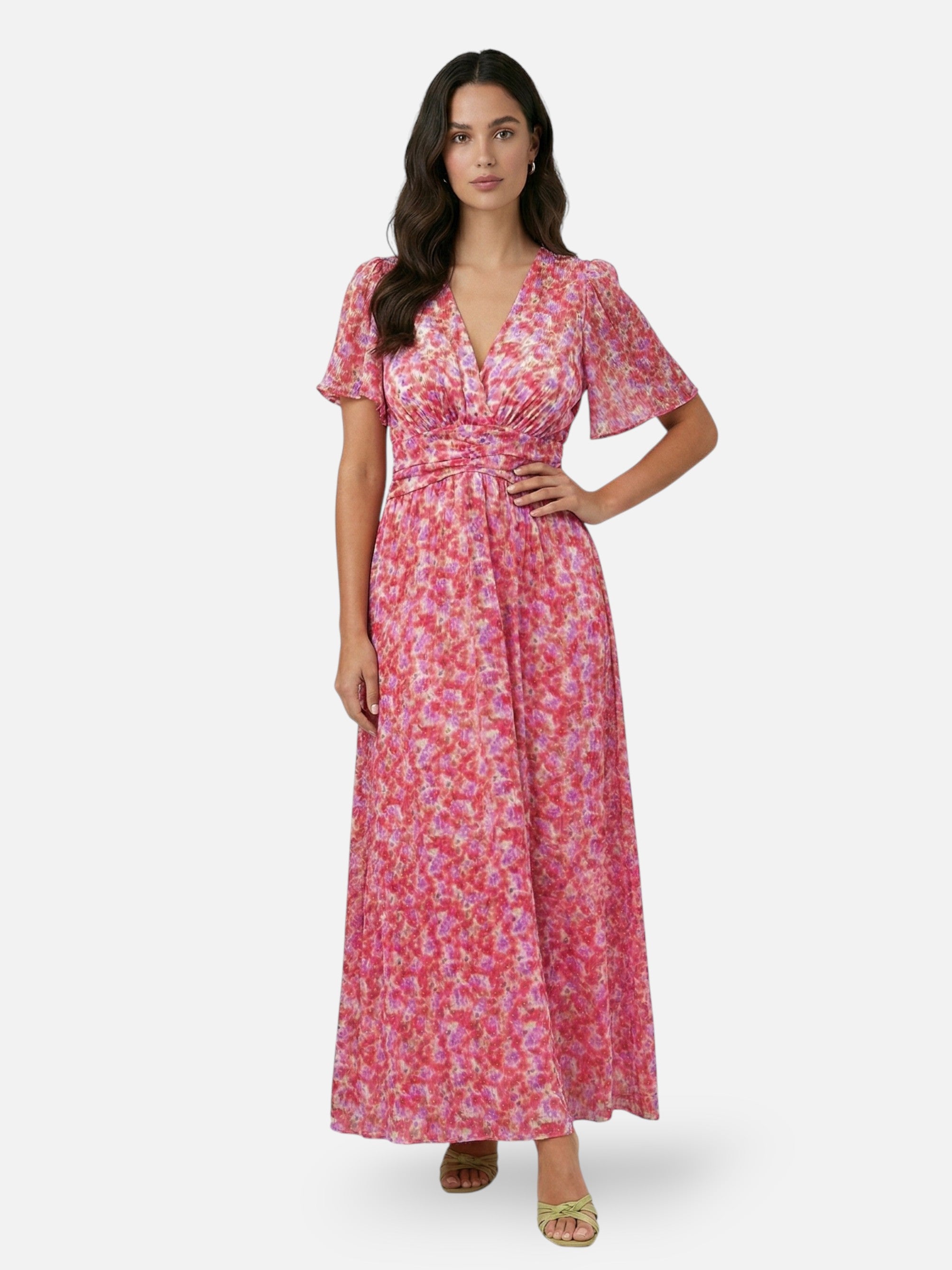 Robe longue imprimée col V pour femme