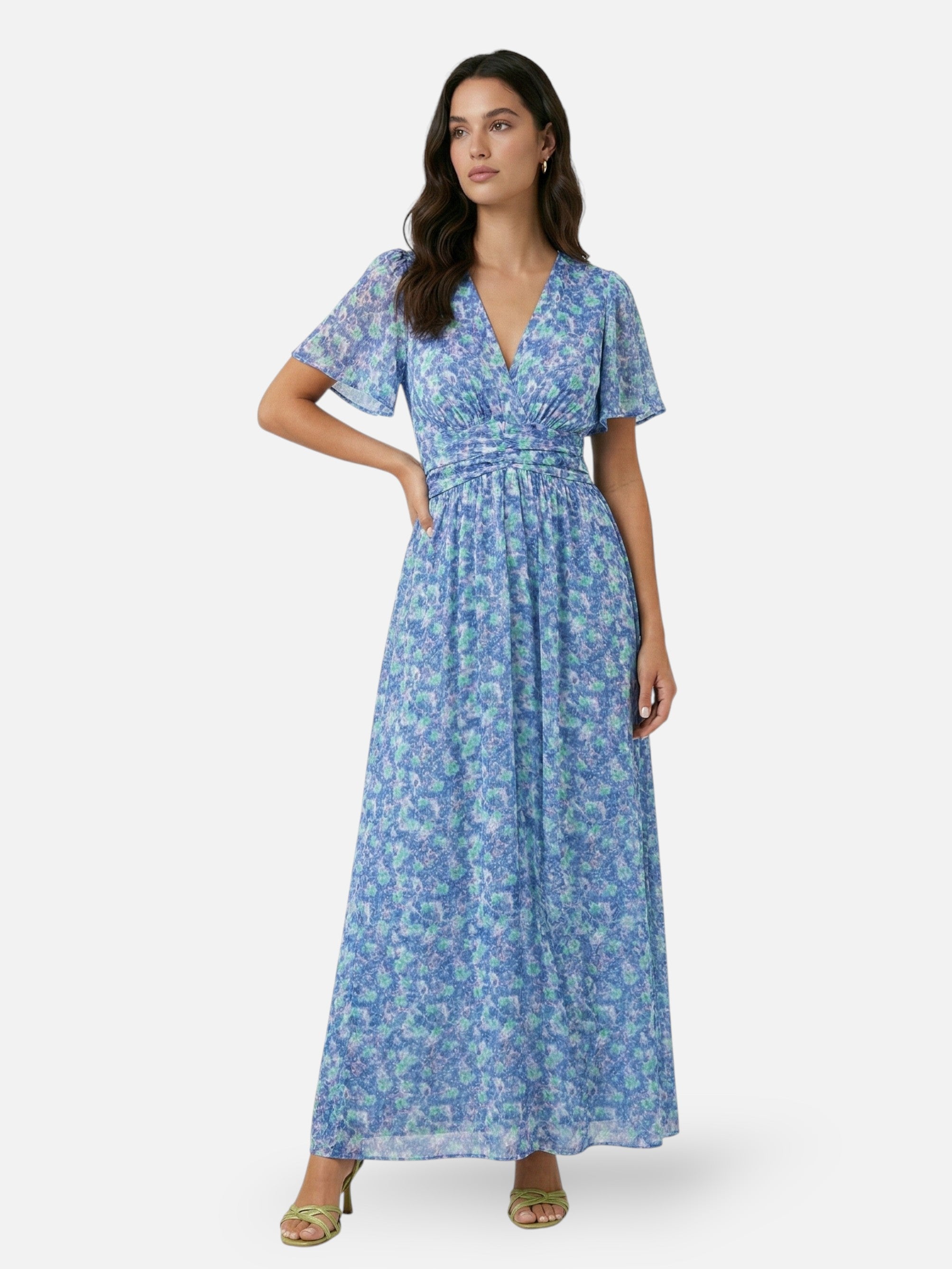Robe longue imprimée col V pour femme