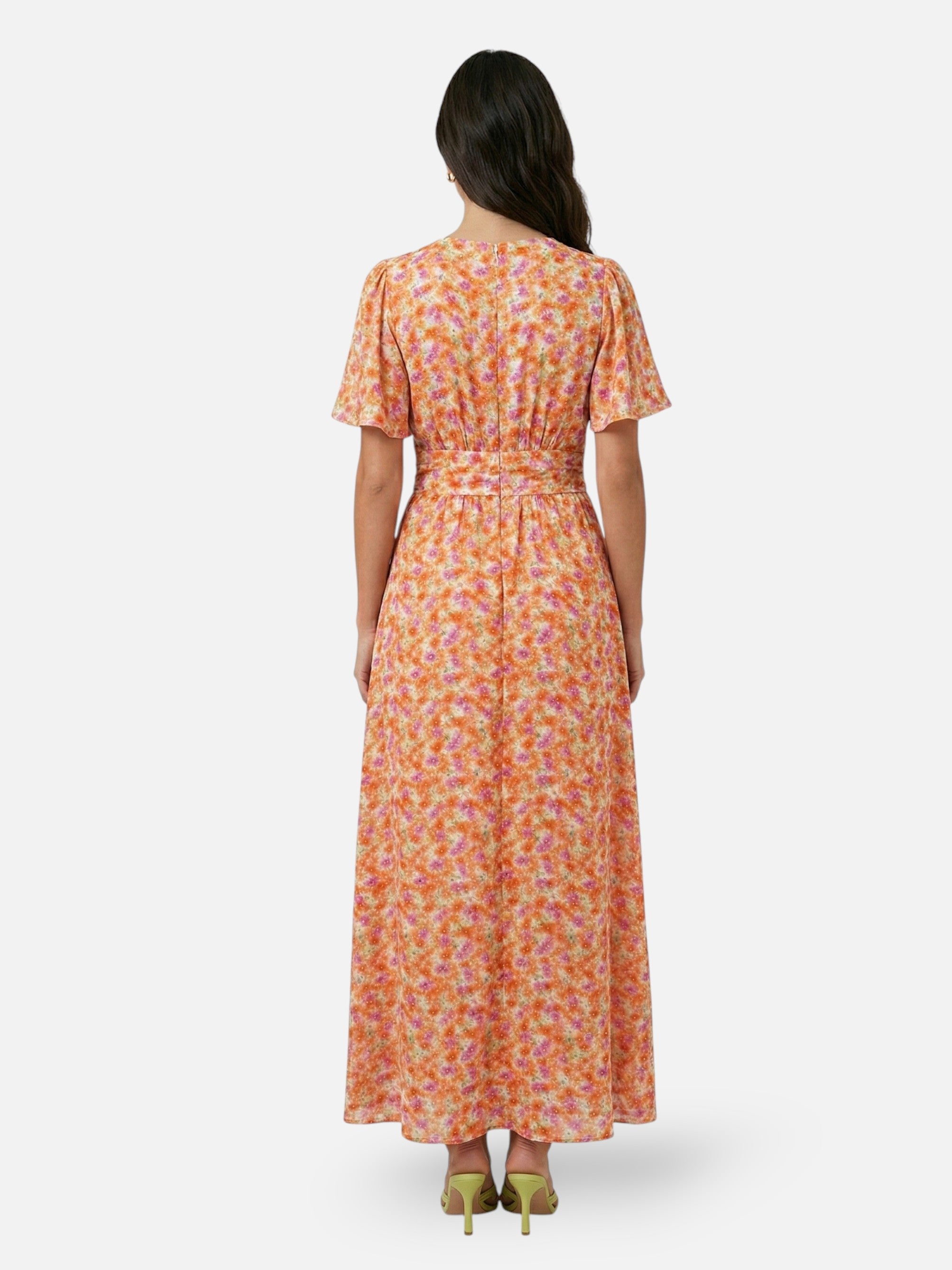 Robe longue imprimée col V pour femme