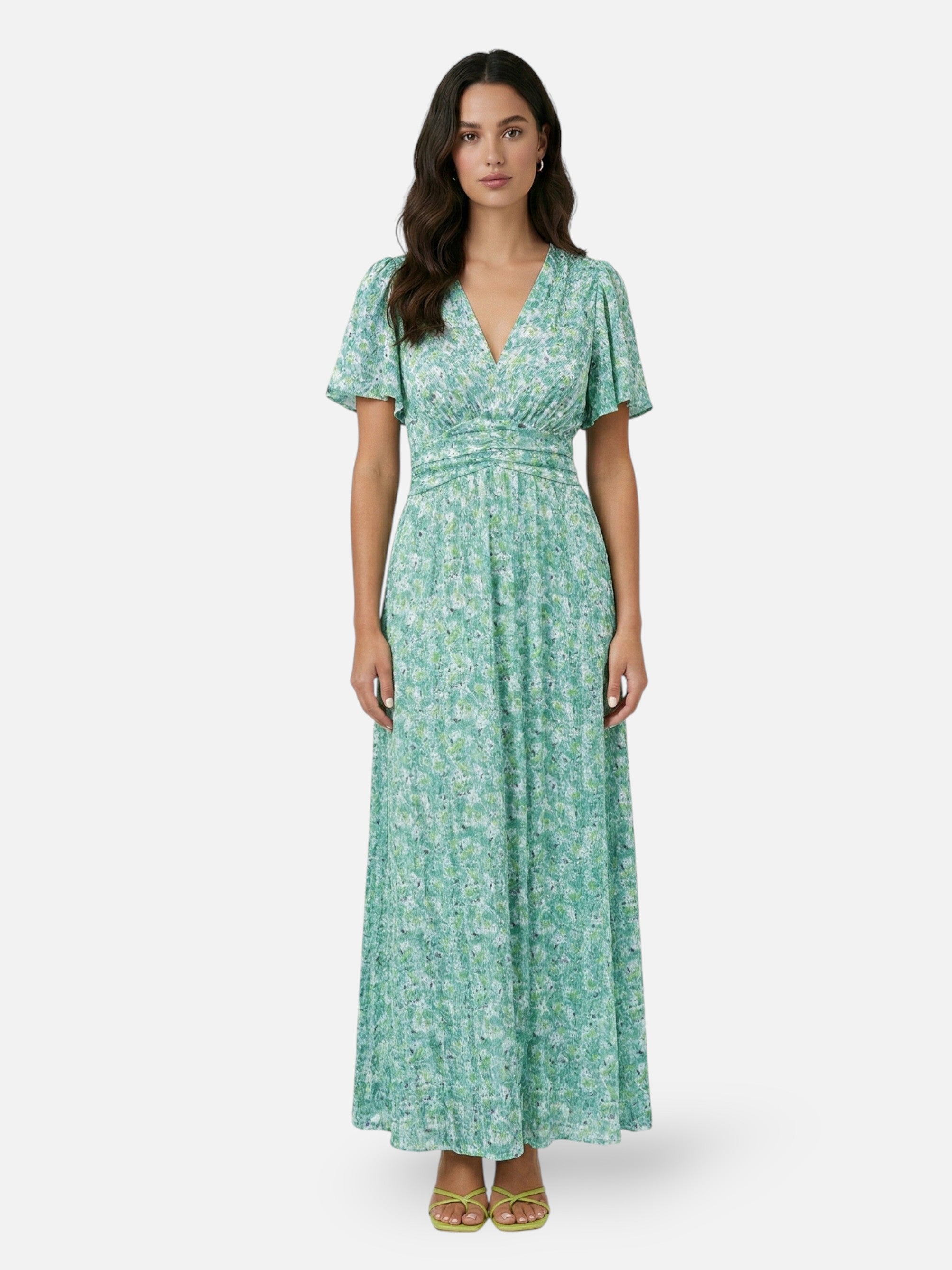 Robe longue imprimée col V pour femme