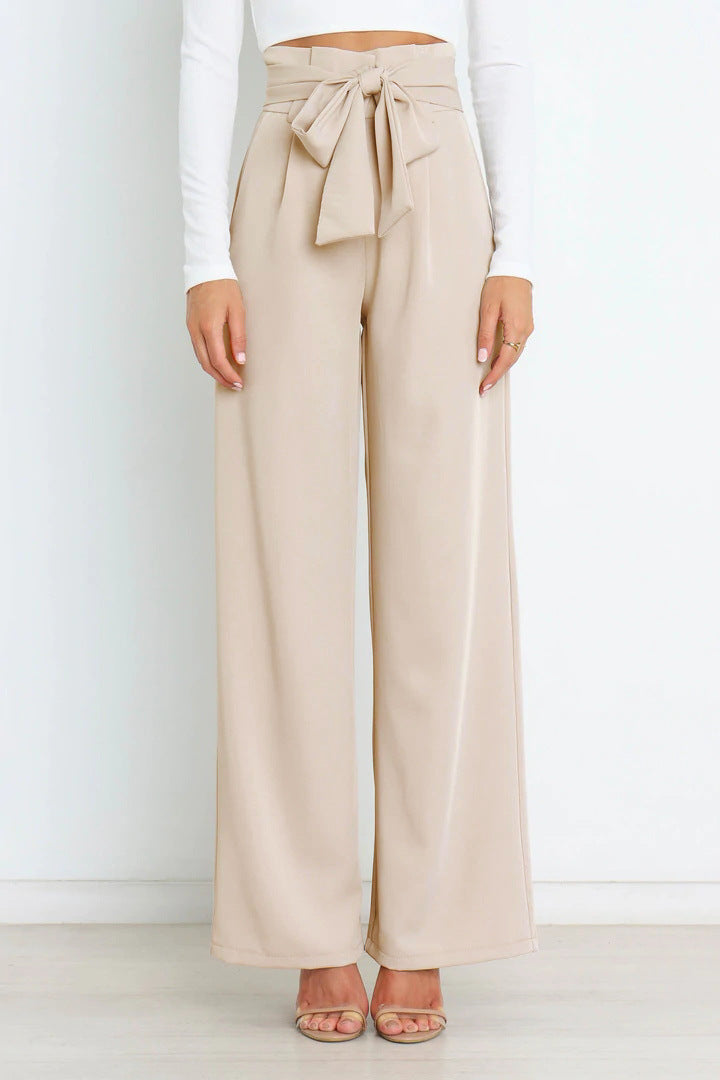 Pantalon taille haute avec ceinture à nouer pour femme