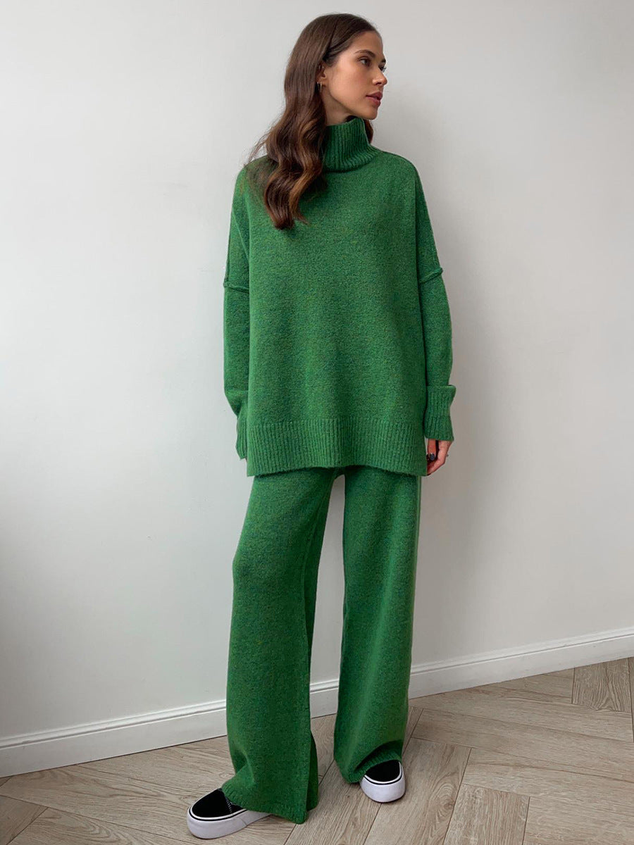 Ensemble pull à col roulé tricoté pour femme