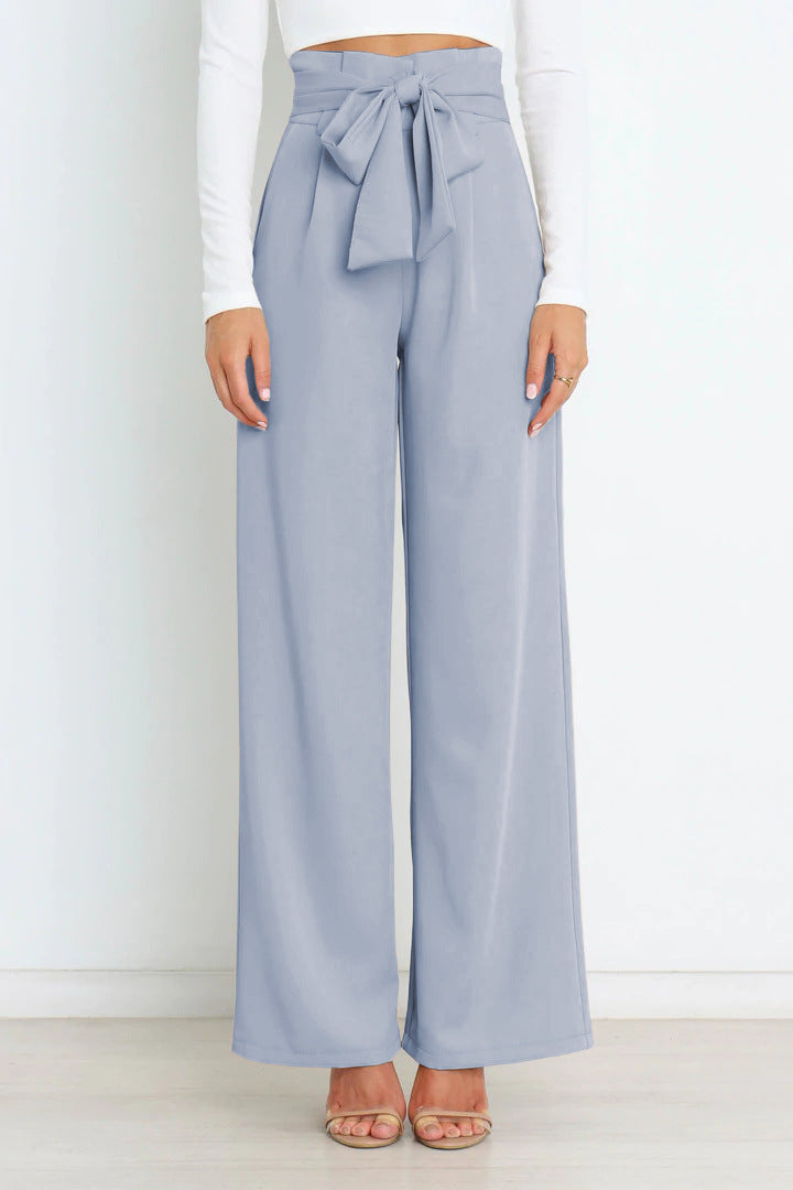 Pantalon taille haute avec ceinture à nouer pour femme