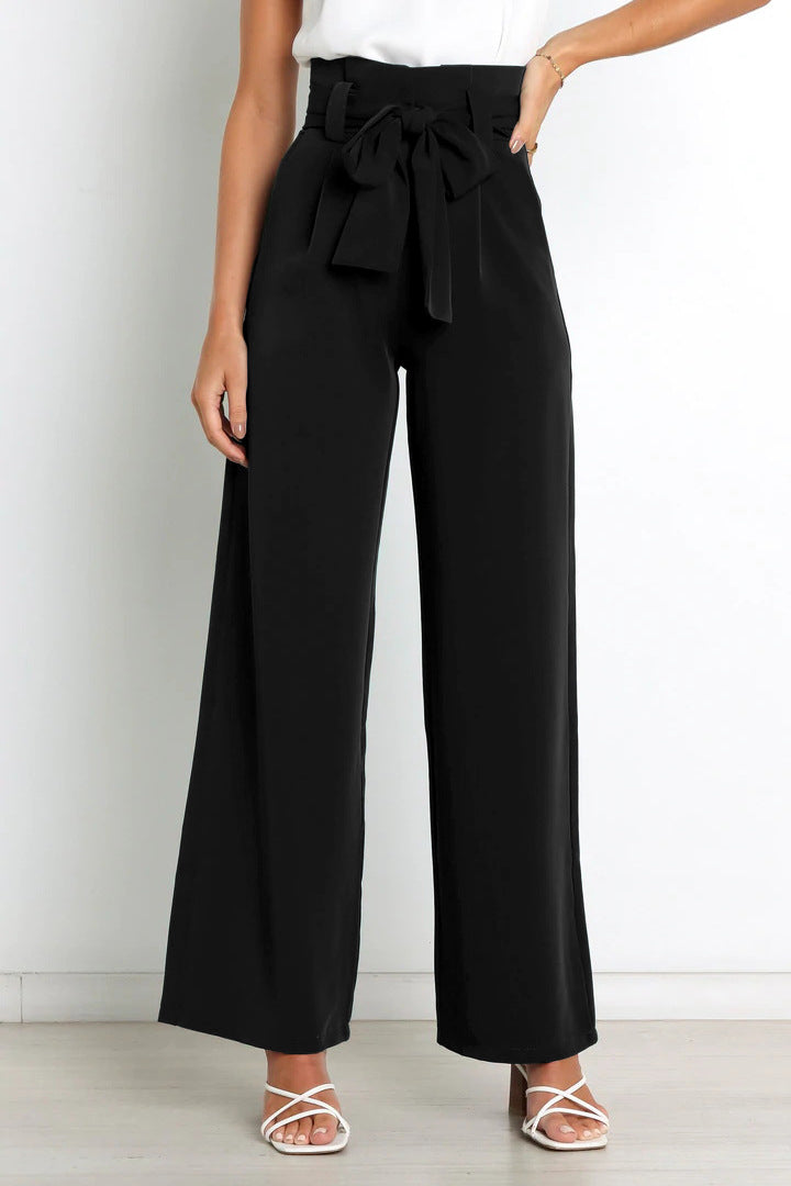 Pantalon taille haute avec ceinture à nouer pour femme