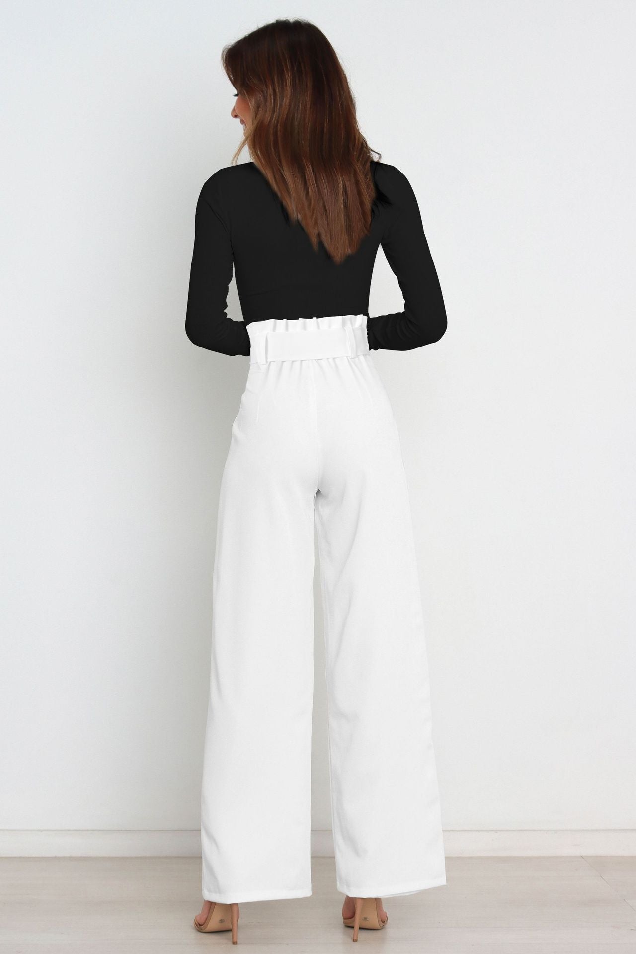 Pantalon taille haute avec ceinture à nouer pour femme
