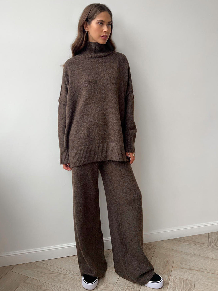 Ensemble pull à col roulé tricoté pour femme