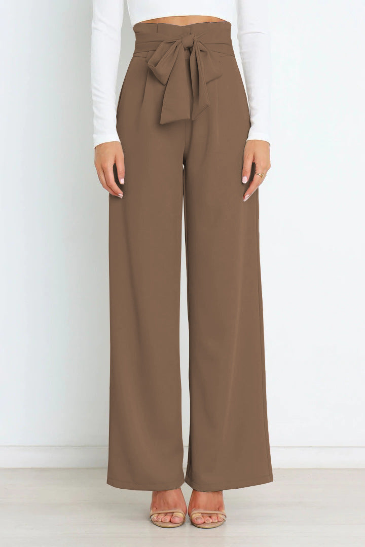 Pantalon taille haute avec ceinture à nouer pour femme