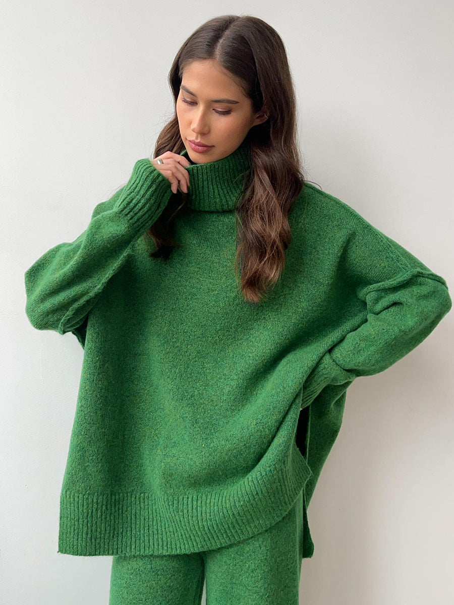 Ensemble pull à col roulé tricoté pour femme
