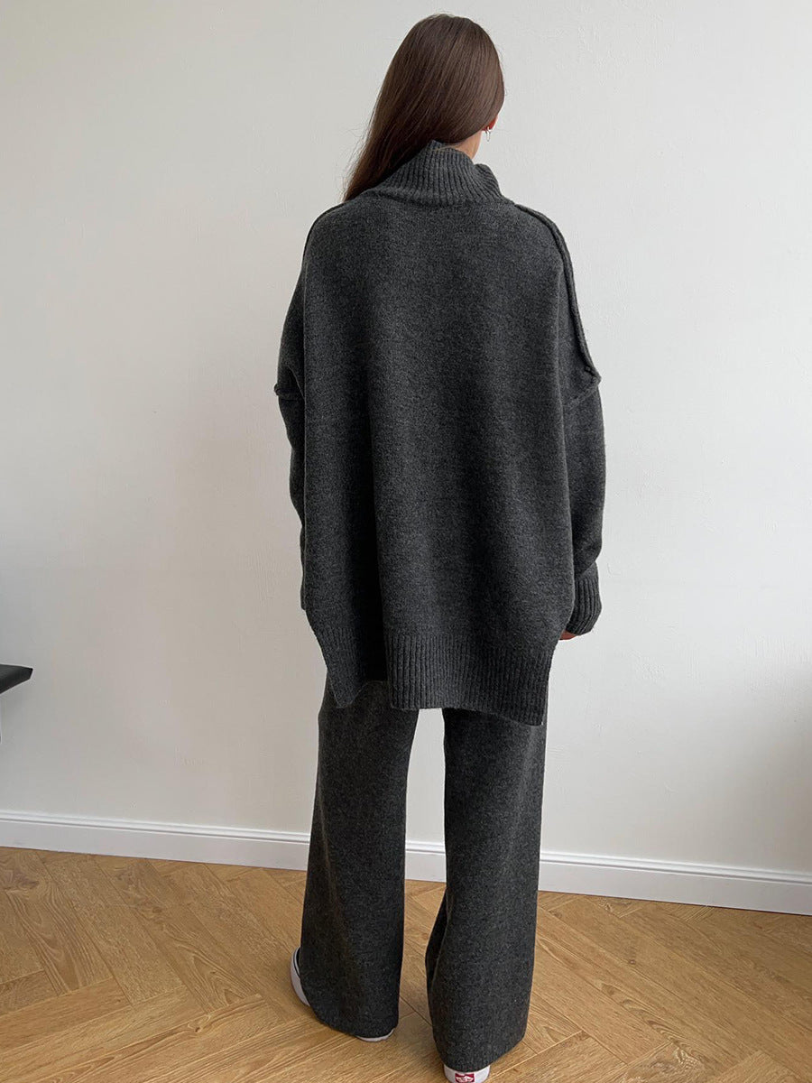 Ensemble pull à col roulé tricoté pour femme