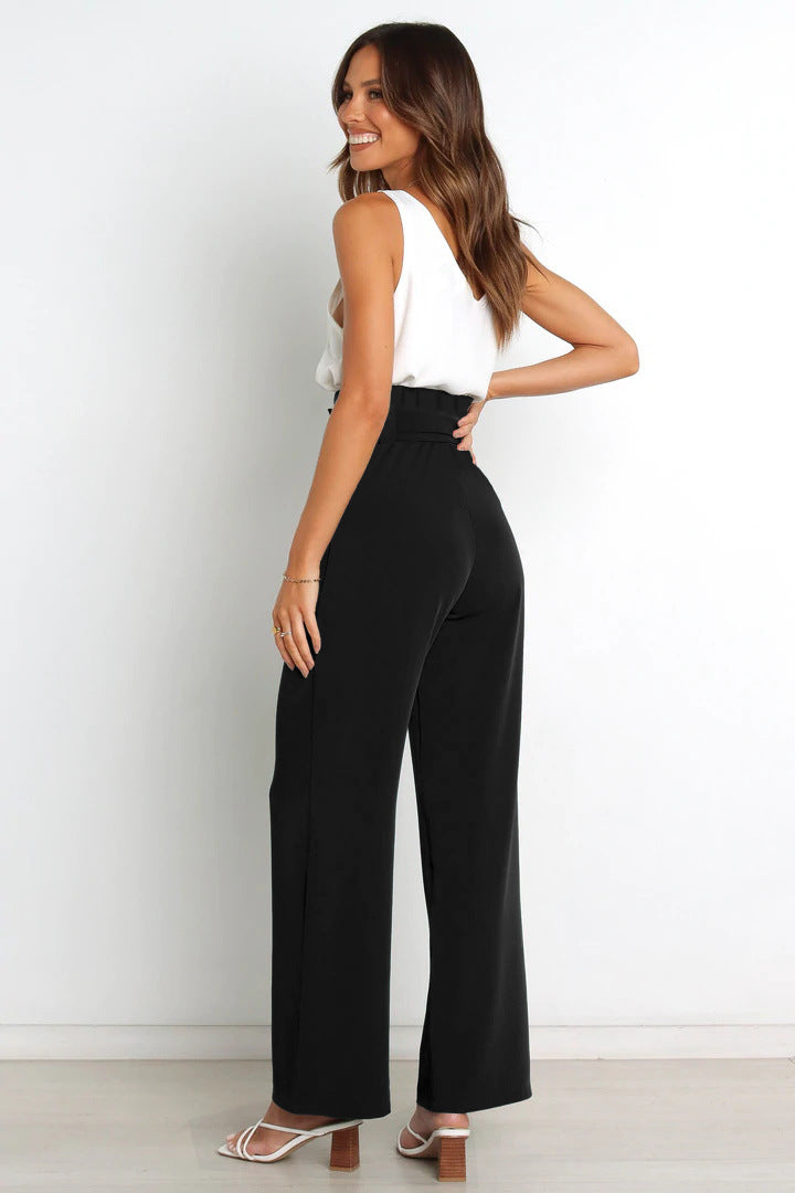 Pantalon taille haute avec ceinture à nouer pour femme